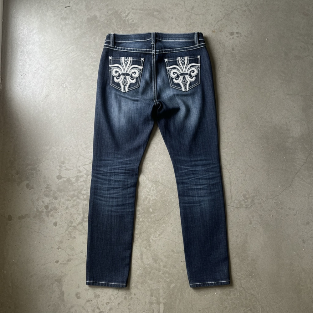 Revolution by Revolt Jeans Size 7 Dark Wash Embellished Flap Back Pockets